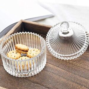 280ML/10Oz Candy Dishes Crystal Glass Candy Box with Lid Decorative Covered Food Storage Organization Sugar Bowl Cookie Jar Biscuit Jar Seasoning Jar for Home Kitchen(Clear)