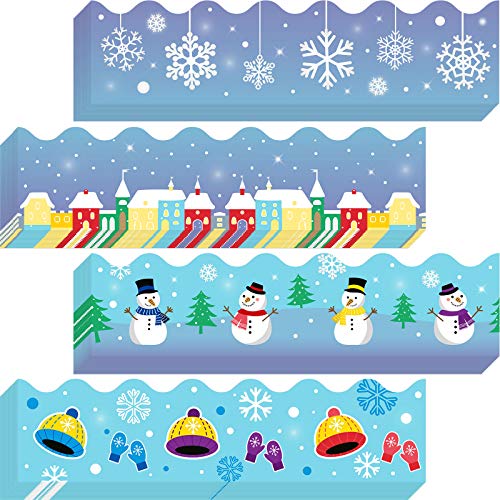 60 Pieces Christmas Bulletin Borders Snowflakes Winter Snowman Borders Christmas Themed Trim Board Stickers Label Stickers for Classroom Decoration Birthday Christmas Party Supplies