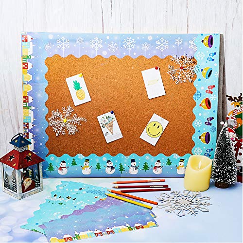 60 Pieces Christmas Bulletin Borders Snowflakes Winter Snowman Borders Christmas Themed Trim Board Stickers Label Stickers for Classroom Decoration Birthday Christmas Party Supplies