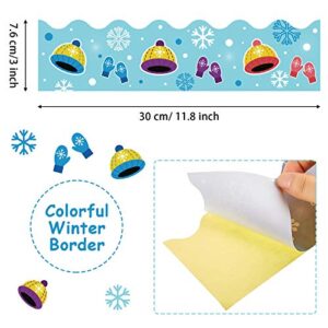 60 Pieces Christmas Bulletin Borders Snowflakes Winter Snowman Borders Christmas Themed Trim Board Stickers Label Stickers for Classroom Decoration Birthday Christmas Party Supplies