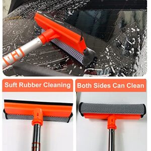 Buyplus Car Wash Brush Mop with 46" Aluminum Alloy Long Handle, 3-in-1 Chenille Microfiber Car Cleaning Kit Brush Duster, Not Hurt Paint Scratch Free Window Squeegee(Orange)