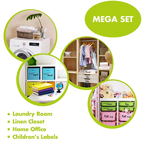 Hebayy 242 Cursive Laundry Room Organization Labels Printed Customizable Waterproof Tear-Resistant Stickers with Perforation Line for Bathroom Laundry Closet Farmhouse Containers Bins