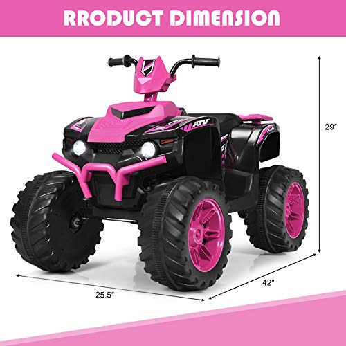 Costzon Kids ATV, 12V Battery Powered Electric Vehicle w/LED Lights, High & Low Speed, Horn, Music, USB, Treaded Tires, Ride on Car 4 Wheeler Quad for Boys & Girls Gift, Ride on ATV (Pink)