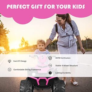 Costzon Kids ATV, 12V Battery Powered Electric Vehicle w/LED Lights, High & Low Speed, Horn, Music, USB, Treaded Tires, Ride on Car 4 Wheeler Quad for Boys & Girls Gift, Ride on ATV (Pink)