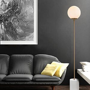 Globe Electric "Celestia 63"" Floor Lamp, Matte Brass, Frosted Glass Shade, White Cylinder Base