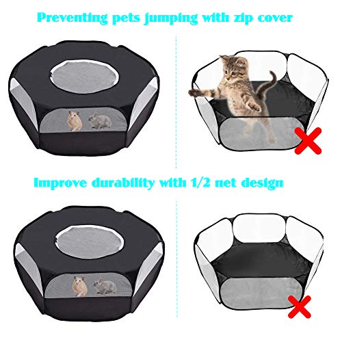 Suwikeke Small Animal Playpen, Breathable Pet Cage Tent, Foldable Portable Exercise Pet Fence, with Anti Escape Top Cover for Hamster Chinchillas Hedgehogs Guinea Pig Rabbits Kitten