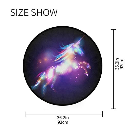 Super Soft Round Area Rugs Unicorn Rainbow Non-Slip Machine Washable Activity Floor Mat Carpet for Bedroom Living Room Children Playroom Diameter 36in