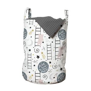 ambesonne scandinavian laundry bag, style cartoon scene with bear and stars love you to the moon words, hamper basket with handles drawstring closure for laundromats, 13" x 19", multicolor