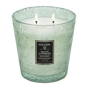 Voluspa White Cypress Candle | 2 Wick Glass Boxed Hearth | 16.5 Oz | All Natural Wicks and Coconut Wax for Clean Burning | Vegan
