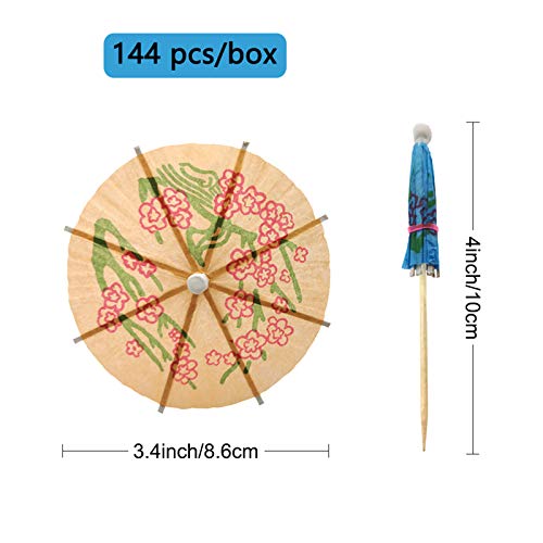 BLUE TOP Cocktail Umbrella Parasol Picks 4 Inch Pack 144 Assorted Colors,Drink Umbrella Toothpicks for Drink&Food, Decorative toothpicks for Party,Hotel, Restaurant,Tiki Bar,Hawaiian Party,Labor Day