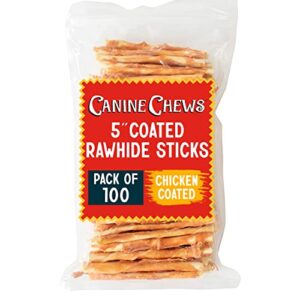 canine chews 5" chicken slurry sticks - pack of 100 chicken wrapped rawhide dog treats - 100% real usa-sourced chicken coating - protein-dense chicken wrapped dog treats rawhide chews