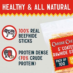 Canine Chews 5" Chicken Slurry Sticks - Pack of 100 Chicken Wrapped Rawhide Dog Treats - 100% Real USA-Sourced Chicken Coating - Protein-Dense Chicken Wrapped Dog Treats Rawhide Chews