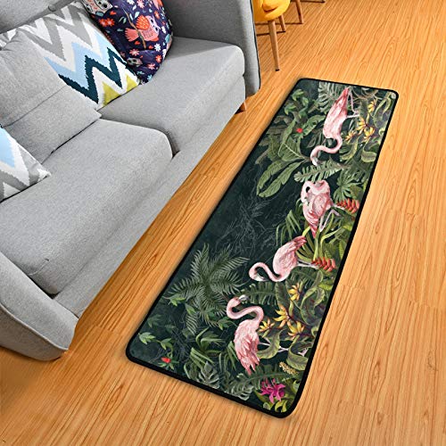 ALAZA Pink Flamingo The Jungle Runner Area Rug Non Slip Floor Mat for Hallway Entryway Living Room Bedroom Dorm Home Decor 72x24 inches