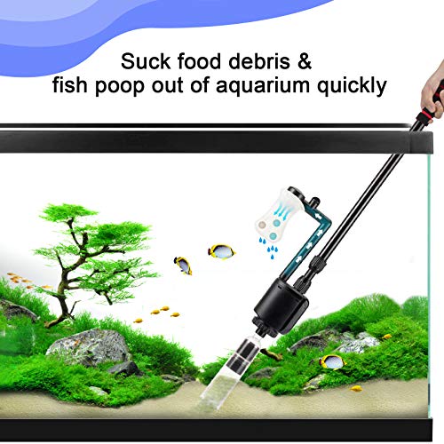 AQQA Aquarium Gravel Cleaner Siphon Kit,6 in 1 Electric Fish Tank Automatic Removable Vacuum Water Changer,Multifunction Wash Sand Filter Water Circulation 110V 60Hz/ 20W 320GPH