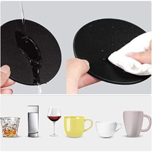 KEMMPER Drink Coasters Set of 6 Leather Coasters Spill Protection for Table Desk,Durable and Non Slip Leather Coaster Perfect for Common Size Glass Coffee Cup & Mug,4 Inches(Round Black Coasters)