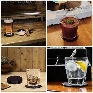 KEMMPER Drink Coasters Set of 6 Leather Coasters Spill Protection for Table Desk,Durable and Non Slip Leather Coaster Perfect for Common Size Glass Coffee Cup & Mug,4 Inches(Round Black Coasters)