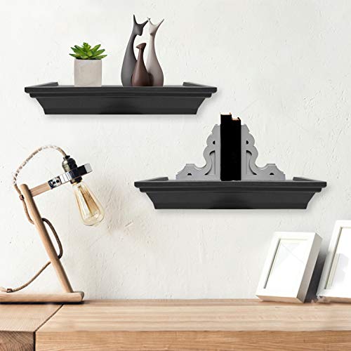 Rienias Floating Shelves Wall Mounted Set of 2,Wall Decor for Bedroom,Living Room,Bathroom (Black)