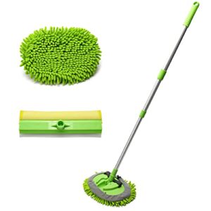 carcarez 3 in 1 microfiber car wash brush mop with 45" aluminum alloy long handle, silicone window squeegee and scrubber sponge