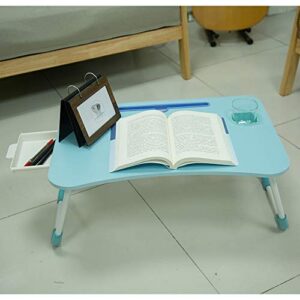 Foldable Laptop Lap Desk, Portable Computer Bed Table Tray with Phone Stand and Cup Holder for Sofa Couch Breakfast Dining (Drawer Blue)