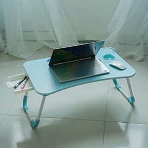 Foldable Laptop Lap Desk, Portable Computer Bed Table Tray with Phone Stand and Cup Holder for Sofa Couch Breakfast Dining (Drawer Blue)