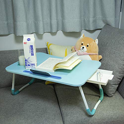 Foldable Laptop Lap Desk, Portable Computer Bed Table Tray with Phone Stand and Cup Holder for Sofa Couch Breakfast Dining (Drawer Blue)