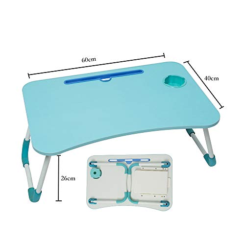 Foldable Laptop Lap Desk, Portable Computer Bed Table Tray with Phone Stand and Cup Holder for Sofa Couch Breakfast Dining (Drawer Blue)