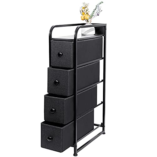 REAHOME 4 Drawer Narrow Dresser Storage 4 Tier Organizer Tower Unit Vertical Sturdy Steel Frame Removable Wooden Top for Bedroom Closets Hallway Entryway Laundry Room YLZ4B3…