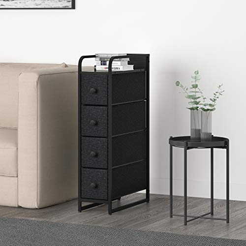 REAHOME 4 Drawer Narrow Dresser Storage 4 Tier Organizer Tower Unit Vertical Sturdy Steel Frame Removable Wooden Top for Bedroom Closets Hallway Entryway Laundry Room YLZ4B3…