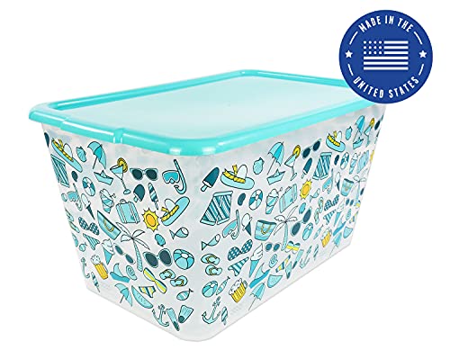 SIMPLYKLEEN 14.5-gal. Reusable Stacking Plastic Storage Containers with Lids, Blue Summer (Pack of 4) Made in the USA