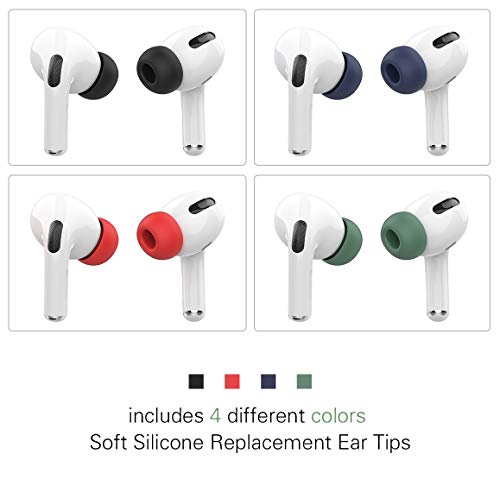 [4-Pair] for Airpods Pro Ear Tips (Silicone), WQNIDE Anti Slip Soft Silicone Airpods Pro Replacement Ear Tips Fit in The Charging Case (Black/Blue/Red/Green)