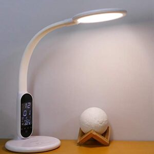 Exquisite LED Lamp Led Light LED Desk Lamp Dimmable Eye Caring LCD Calendar Time Week Touch Control Reading Lamps Desk Lamp Kids Durable Table Lamp (Color : White)