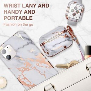 SURITCH Compatible with AirPods Pro Case, [Front LED Visible] Cute Marble Full Body Protection Slim Shockproof Rugged Protective Case Cover with Lanyard for AirPods Pro (White Marble)