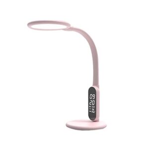 exquisite led lamp led light led desk lamp dimmable eye caring lcd calendar time week touch control reading lamps desk lamp kids durable table lamp (color : pink)