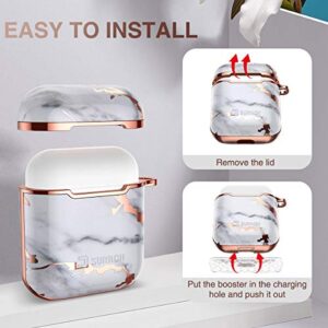 SURITCH Compatible with AirPods Case, [Front LED Visible] Cute Marble Full Body Protection Slim Shockproof Rugged Protective Case Cover with Lanyard for AirPods 1st/2nd (White Marble)