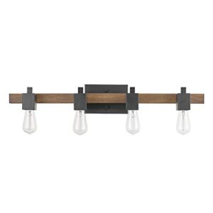 globe electric phoenix 4-light vanity light, matte black, dark faux wood