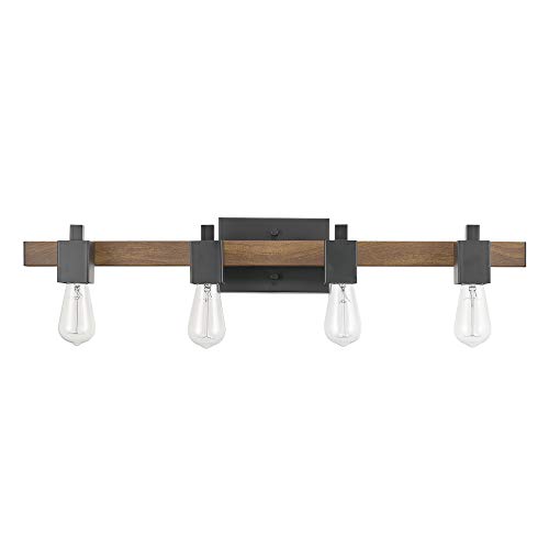 Globe Electric Phoenix 4-Light Vanity Light, Matte Black, Dark Faux Wood