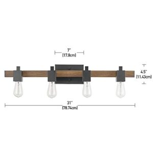 Globe Electric Phoenix 4-Light Vanity Light, Matte Black, Dark Faux Wood