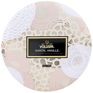 Voluspa Santal Vanille Candle | 3 Wick Tin | 12 Oz. | 40 Hour Burn Time | Vegan | All Natural Wicks and Coconut Wax for Clean Burning