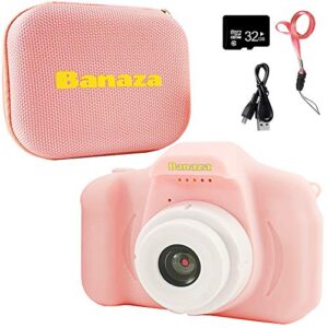 banaza kids camera with case – camera for kids with 32gb sd card and case included | kids digital camera | best birthday gift for 3-6 year old | toddler video recorder with 1080p hd 2 inch lcd (pink)