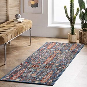 nuloom valentina tribal fringe runner rug, 2' 6" x 8', blue