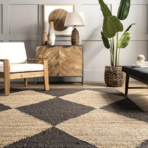 nuLOOM Pandora Diamond Jute Area Rug, 6' x 9', Black