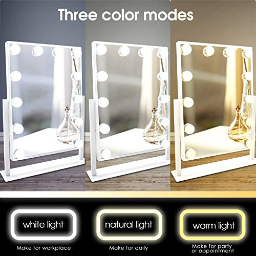 WEILY Hollywood Vanity Mirror with Lights,Large Lighted Makeup Mirror with 3 Color Light & 12 Dimmable Led Bulbs,Smart Lighted Touch Control Screen & 360 Degree Rotation(White)