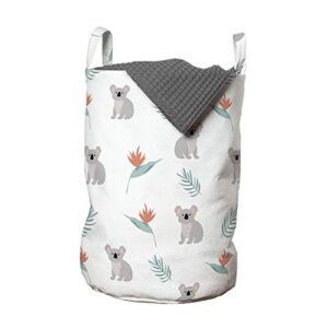 lunarable koala laundry bag, jungle pattern australian animal and bird of paradise, hamper basket with handles drawstring closure for laundromats, 13" x 19", pale seafoam pale taupe