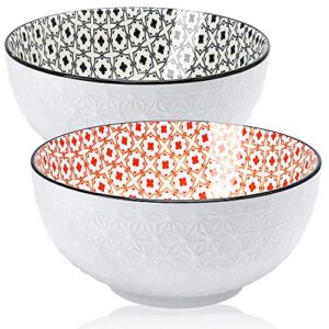 farielyn-x 8.3" large salad soup ramen bowls, 68 oz super stackable round fine porcelain cereal pasta serving bowl sets, 2 pack - microwavable ceramic bowls - heat and cold resistant porcelain