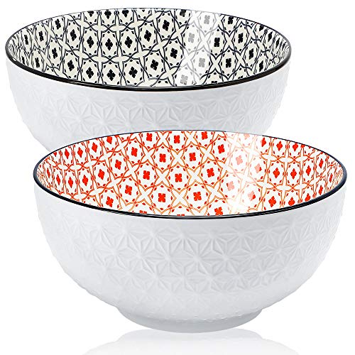 Farielyn-X 8.3" Large Salad Soup Ramen Bowls, 68 OZ Super Stackable Round Fine Porcelain Cereal Pasta Serving Bowl Sets, 2 Pack - Microwavable Ceramic Bowls - Heat and Cold Resistant Porcelain