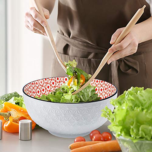 Farielyn-X 8.3" Large Salad Soup Ramen Bowls, 68 OZ Super Stackable Round Fine Porcelain Cereal Pasta Serving Bowl Sets, 2 Pack - Microwavable Ceramic Bowls - Heat and Cold Resistant Porcelain