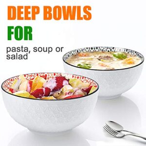 Farielyn-X 8.3" Large Salad Soup Ramen Bowls, 68 OZ Super Stackable Round Fine Porcelain Cereal Pasta Serving Bowl Sets, 2 Pack - Microwavable Ceramic Bowls - Heat and Cold Resistant Porcelain