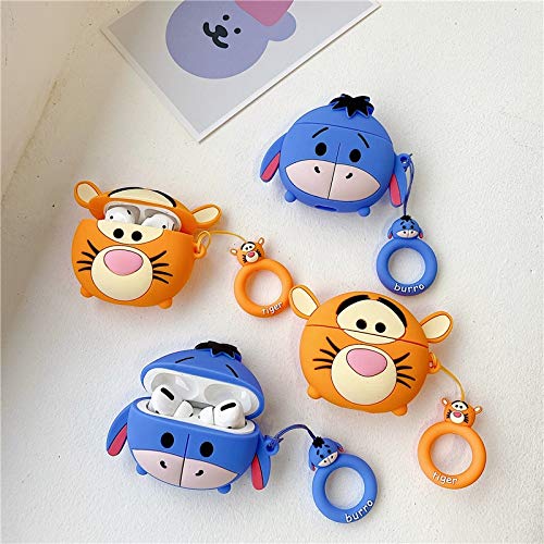 Ultra Thick Soft Silicone Case with Finger Ring Holder for Apple AirPods 1 2 1st 2nd Generation Blue Donkey Eeyore Anime Animal 3D Character Adorable Cute Lovely Fun Funny Women Girls Boys Protective