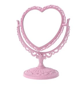 akoak 1 pack simple and lovely heart-shaped cosmetic mirror plastic double-sided rotatable dresser mirror lightweight mirror bathroom bedroom mirror （four-color） (pink)