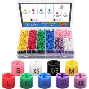 glarks 820pcs 9 colors『xxs - 4xl』colored hanger sizer garment size markers color coded size clips assortment set fit for 2-4mm hanger hook used for wire hangers